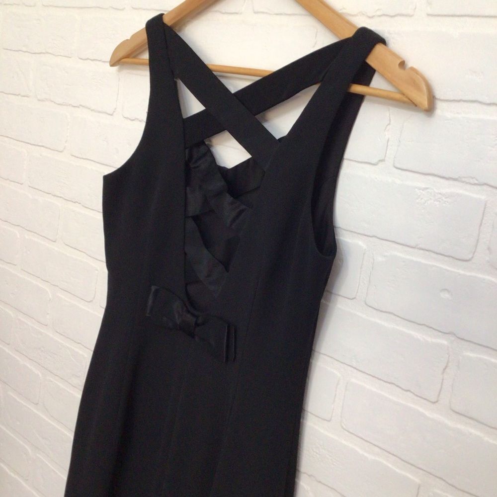 Joseph Ribkoff Black Midi Dress Cocktail Wedding Guest Open Back Size 4 Formal